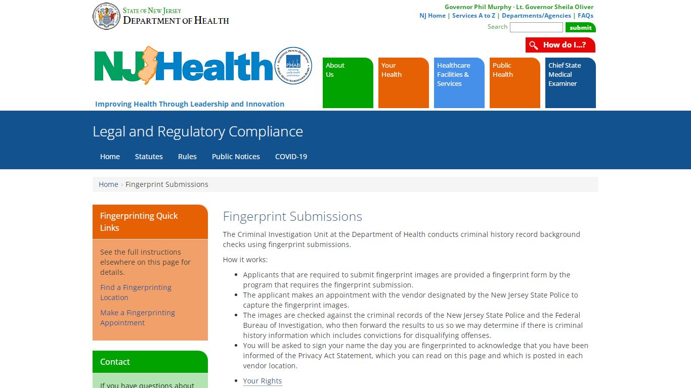 Department of Health | Legal and Regulatory Compliance | Fingerprint ...